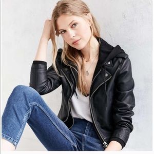 Silence + Noise Vegan Leather Jacket W/ Hood